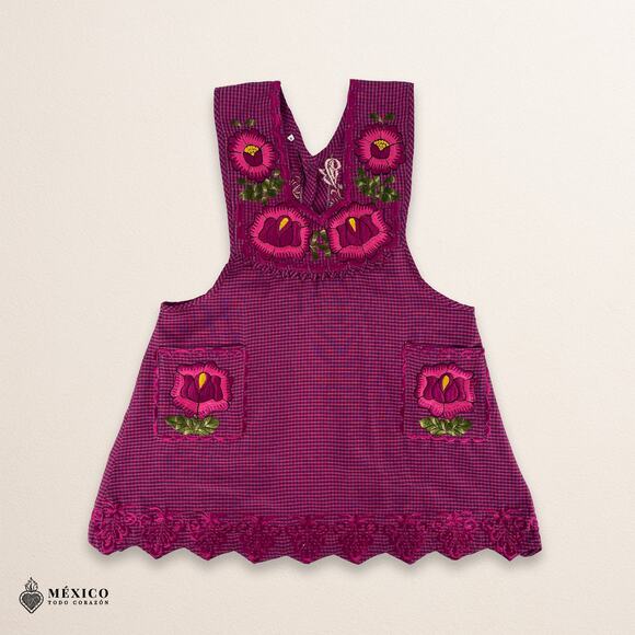 Fucsia Mexican Embroidered Apron – Standard Kitchen Apron Floral Embroidery - Picture 3 of 8